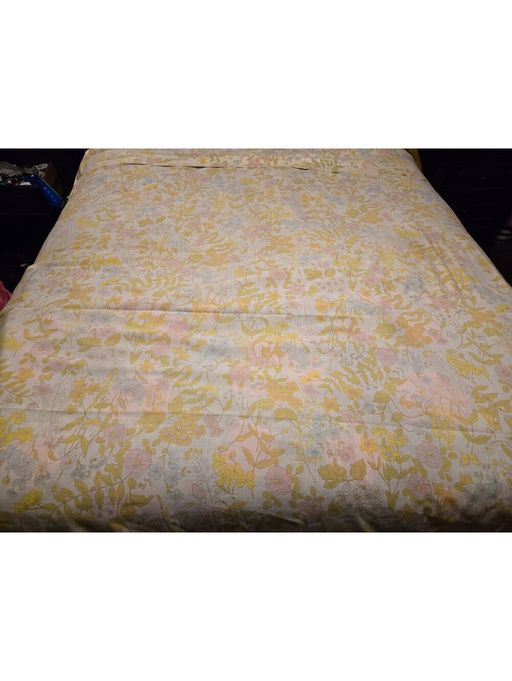 Vintage Pacific Muslin Queen Flat Sheet Retro 1970s Pastel Wildflower Butterfly